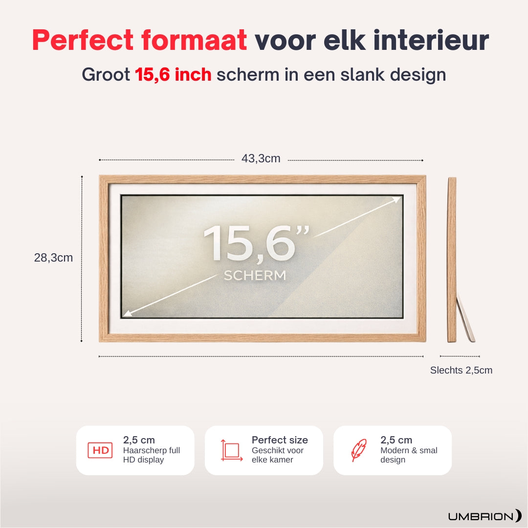 Grote Digitale Fotolijst Hout - 15.6" XL (39.6 cm)