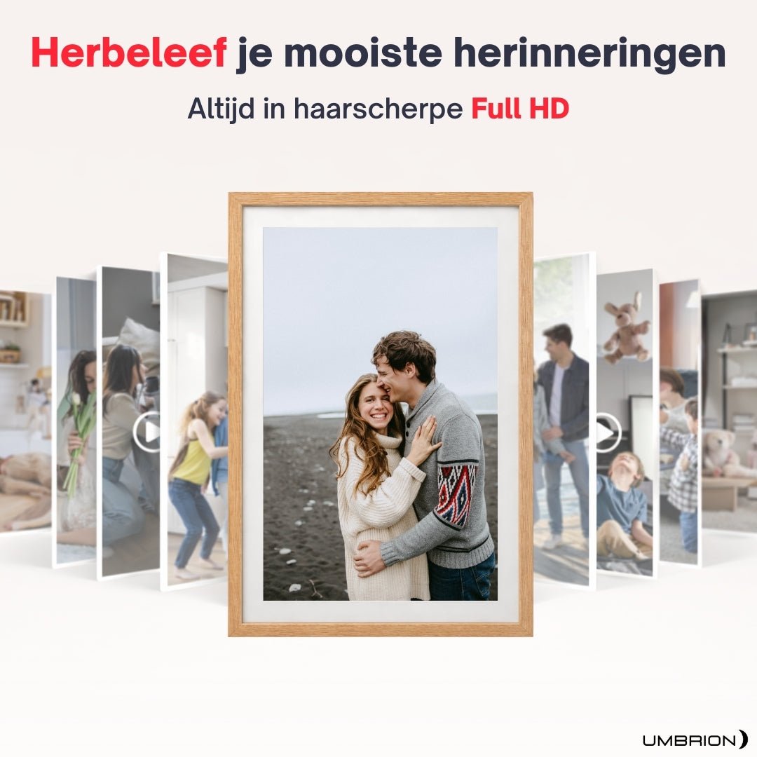 UMBRION - Grote Digitale Fotolijst Hout - 15.6" XL (39.6 cm)